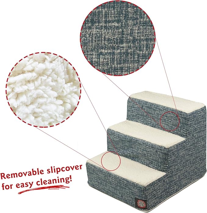 Majestic Pet Portable Pet Stairs | Soft Sherpa Steps Foam Feeling | Steps for Dogs & Cats | Dog & Cat Ramp | Indoor Only | Max Weight: up to 250 Lbs, 3 Step, Palette Heathered Navy Blue Denim