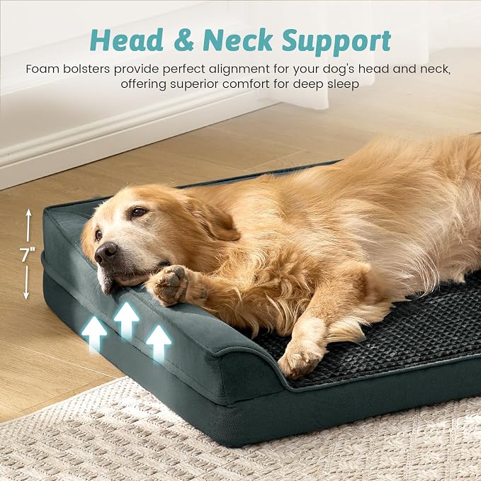 COZY KISS Orthopedic Dog Bed for Extra Large Dog 44x32 inch, XL Pet Sofa, Bolster Foam Bed with Sides, Non-Slip and Egg-Crate Big Dog Couch Bed with Washable Removable Cover, Black