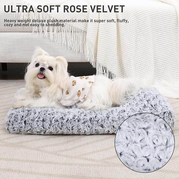 KSIIA Washable Dog Bed Deluxe Plush Dog Crate Beds Comfy Kennel Pad Anti-Slip Pet Sleeping Mat for Large, Jumbo, Medium, Small Dogs Breeds, 17" x 12", Gray