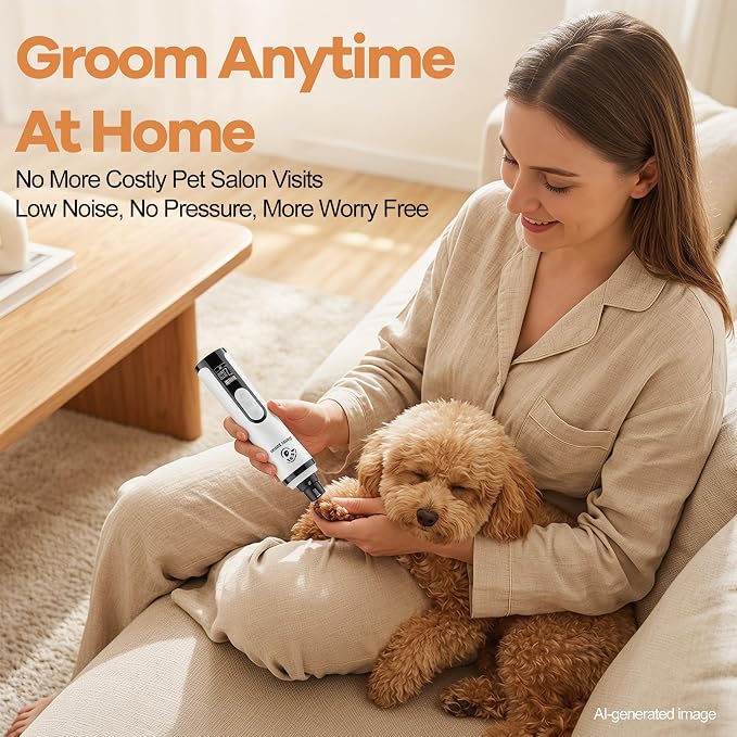 silent paws Dog Nail Grinder, 2-Speed Quiet Dog Nail Trimmer with Light | LCD Screen with Visible Battery Level，Pet Pro Grooming Tool for Small to Large Dogs & Cats