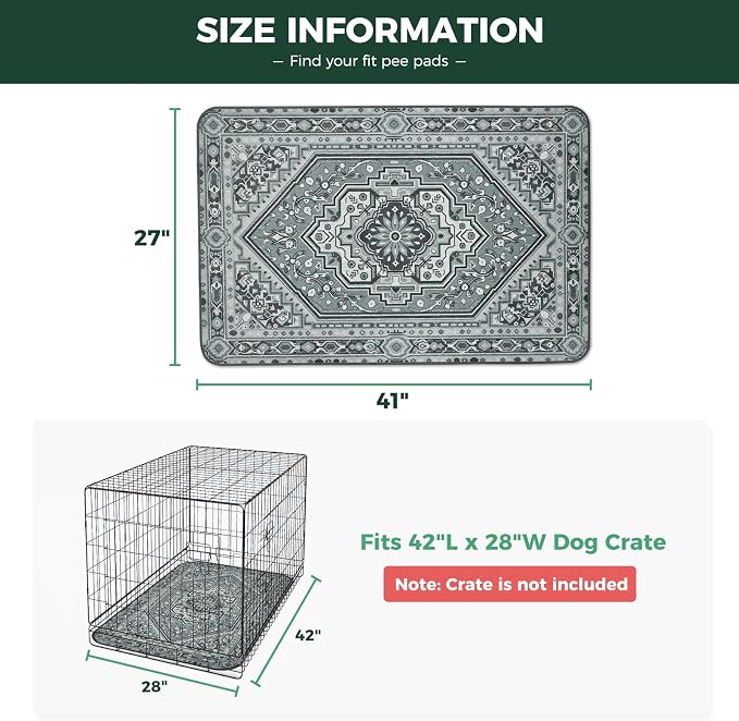 FXW Washable Pee Pads for Dogs, Puppy Pads with Super Absorbent, Specifically Designed for 42inch Cages, 27" x 41" Rectangle, Boho Grey, 2 Packs