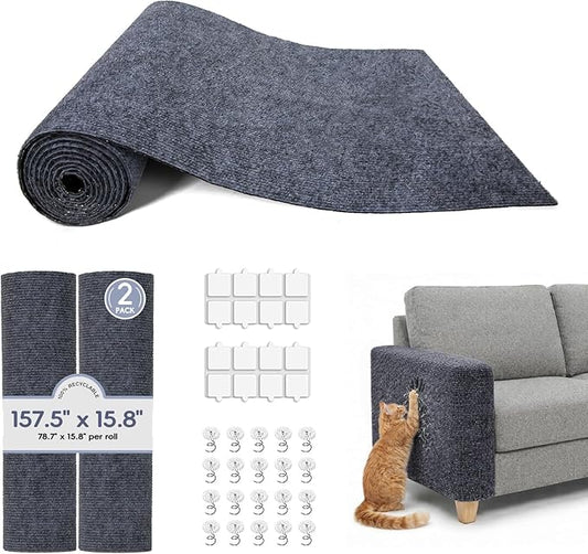 157.5" x 15.8" Cat Scratch Furniture Protector, Self-Adhesive Couch Protector from Cat Claws, Cats Scratching Mat for Couch, Sofa, Wall & Door, DIY Cat Scratch Pads Replacement, 2 Pack-Dark Grey