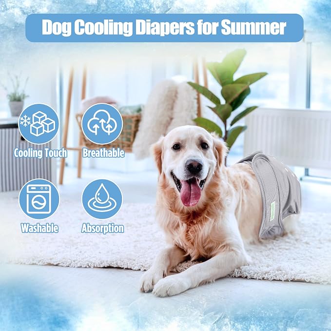 wegreeco Cooling Dog Diapers Female, Reusable Dog Cooling Diapers, High Absorbent Puppy Doggie Panties for Heat, Excitable Urination, or Incontinence, Self-Cooling, 5 Pack(Elegant, Large)