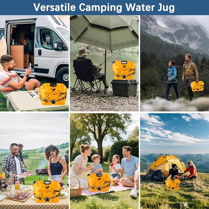 Water Jug Camping 2.1 Gallon Collapsible with Spigot, BPA Free Portable Water Pouch Foldable Water Bags for Outdoor Hiking, Travel and Emergency & Water Storage Containers (Orange-3Pcs)