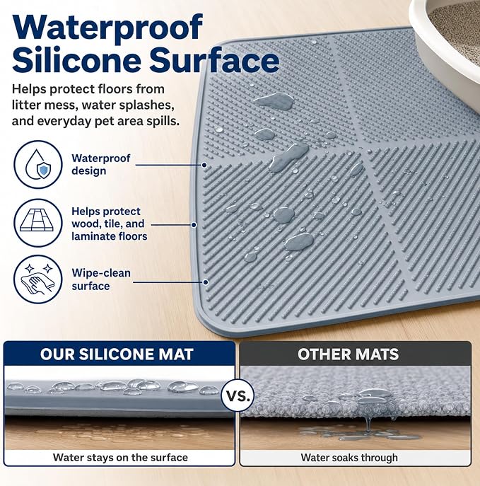 Silicone Cat Litter Mat 30" x 23",Large Cat Litter Mat for Litter Box, Waterproof Easy to Clean & Soft on Kitty Paws,Kitty Litter Pads for Indoor Cats-Grey