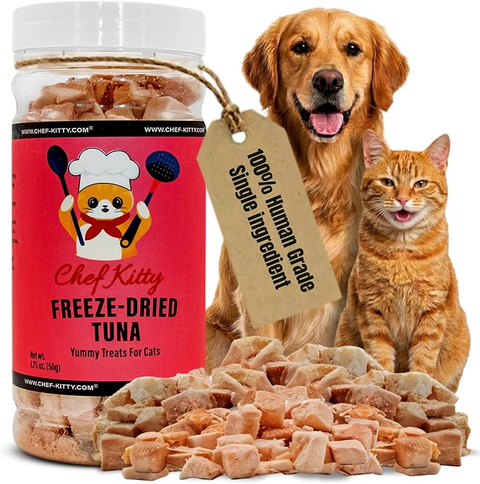 Tuna Cat Treats, 100% Wild Caught | Freeze Dried Dog Treats, High Protein | Grain-free, Single Ingredient Cat & Dog Food Toppers | No Additives or Preservatives | Inspected & Tested in USA | 1.75 oz