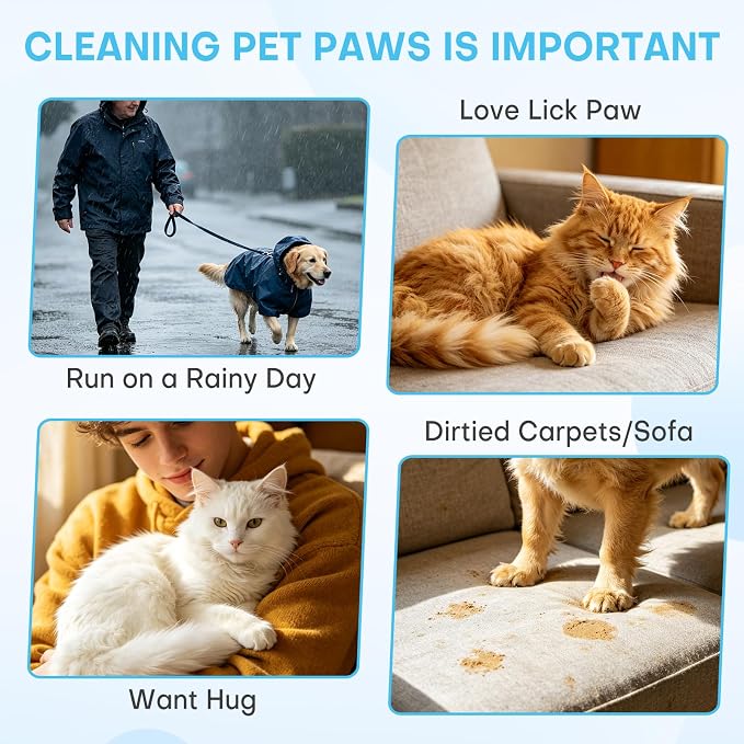 Dog Paw Cleaner Kit with Paw Balm for Dogs, Waterless Foot Cleaner for Muddy Paws, Dirt Removal, Moisturizing Care for Dry Cracked Pads, Includes Towel and 3 Soft Silicone Brushes