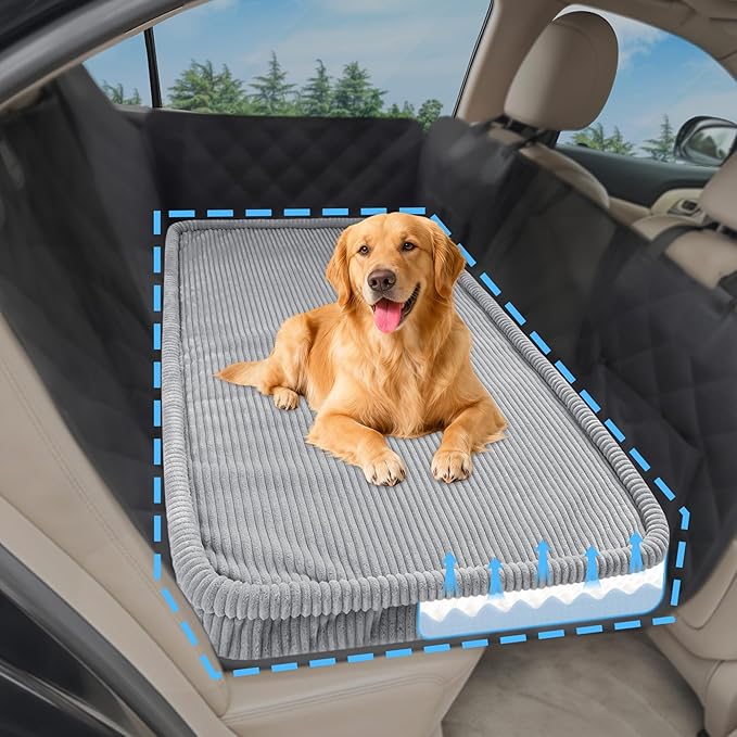 Dog Car Bed, Non-Slip Backseat Extender Pet Mat, Removable Washable Dog Bed for SUVs, Sedans & Trucks, Anti-Slip Travel Bed for Dogs, Easy Clean & Scratch-Proof & Comfort (Gray, 56" Lx28.7 W×2" H)