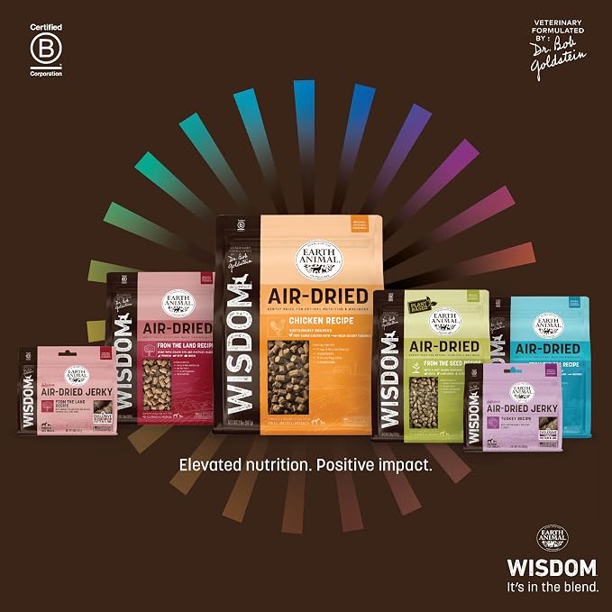 Earth Animal Wisdom Air Dried Jerky - from the Air Recipe Premium Natural Jerky Strips Dog Treats - 3 Pack 4 oz Bag
