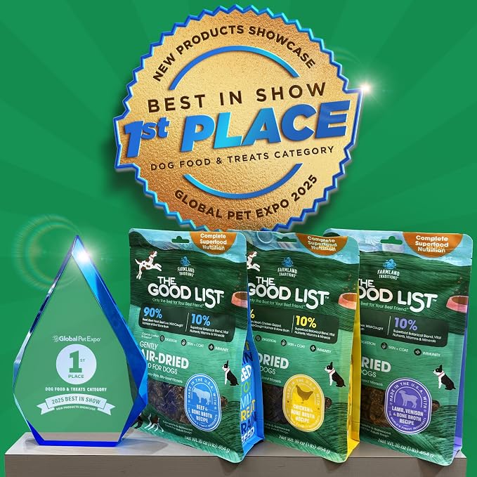 Farmland Traditions The Good List Air-Dried Dog Food, Premium Lamb, Venison, & Bone Broth for Dogs, Protein Rich & Grain-Free Nutrition, 5.5 Pound Bag