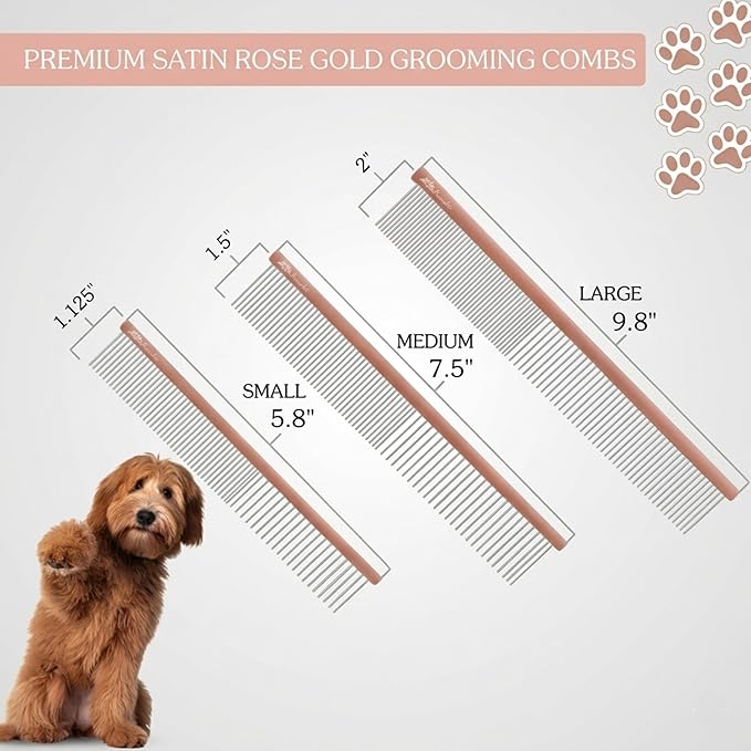 Kenchii Premium Satin Rose Gold Grooming Combs (Large)