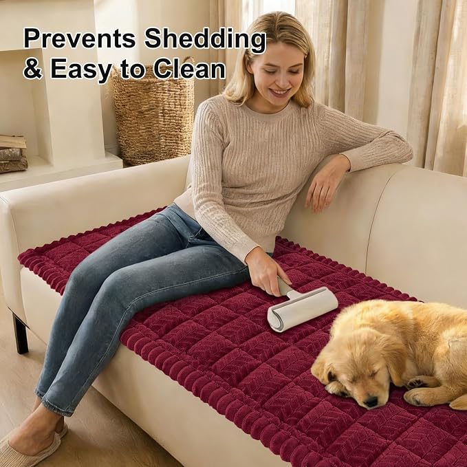 Smiry Couch Cover for Dogs, Non Slip Fuzzy Pet Sofa Covers Washable for 3 Cushion Couch, Soft Thick Furniture Protector for Cats Dogs, Against Fur, Dirt, Scratch Resistant (Red, 35.4"x70.9")