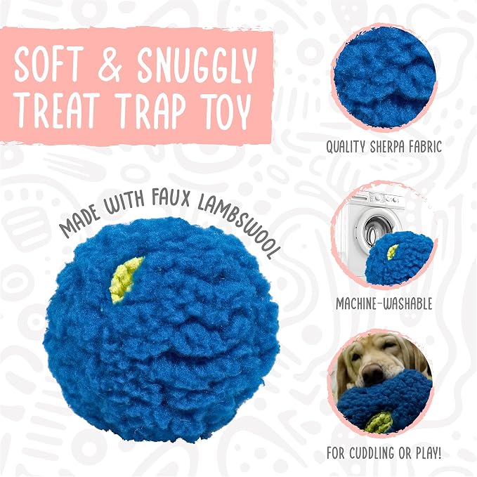 HuggleHounds Plush Ball Dog Toy & Treat Dispensing Ball - Interactive Enrichment Toys for Dogs, Durable Stuffed Soft Plush for Small and Large Breeds - 8" HuggleFleece, Large