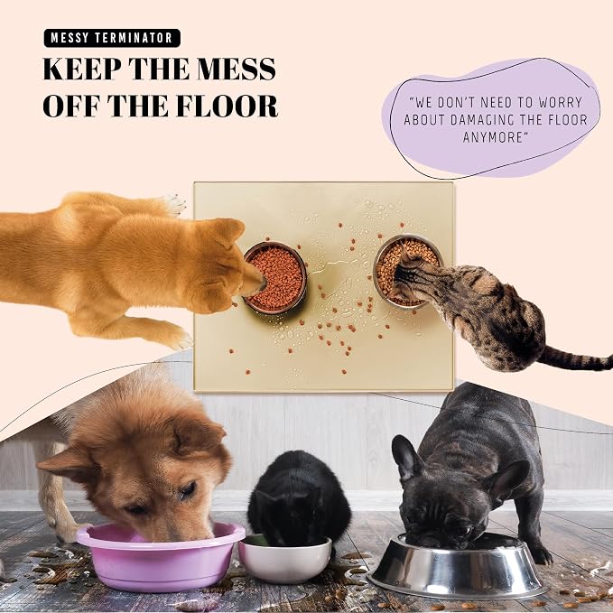 AVERYDAY 100% Waterproof Thicker Silicone Dog Food Mat, 0.63'' Raised Edge Bowl Mat for Food & Water, Non Slip Pet Feeding Placemat for Messy Drinkers, Perfect for Large Medium Small Breeds, 32"x24"