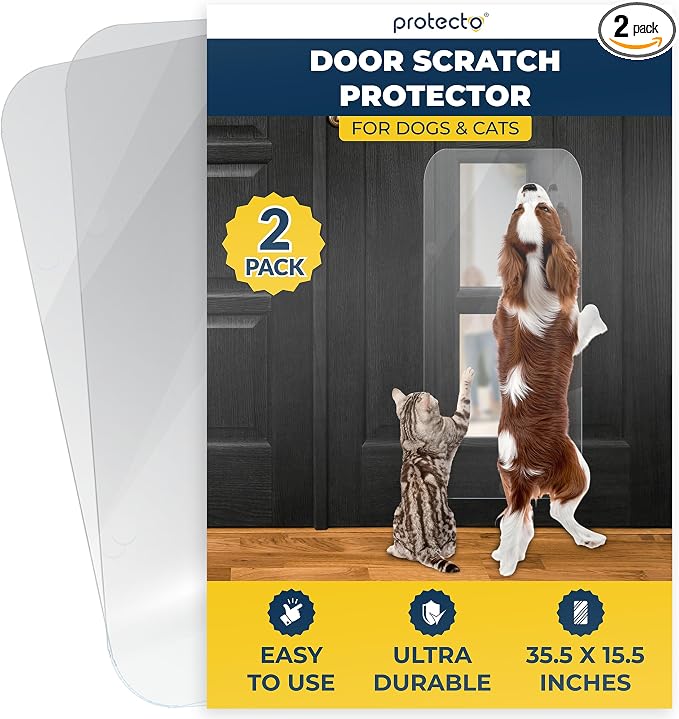 PROTECTO 2 Pack Heavy Duty Door Protector from Dog Scratching, 35.5 x 15.5” Clear Dog Scratch Protector, Easy to Install on Window, Wall, Screen & Sliding Doors, Cat Scratch Guard for Indoor Outdoor