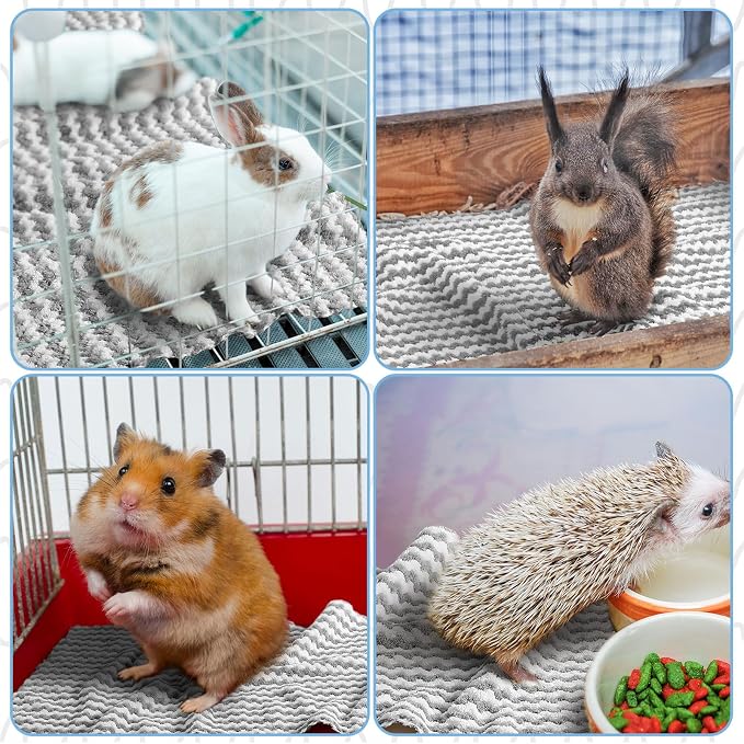 Hahafelt 5 Pcs Waterproof Guinea Pig Fleece Bedding Blankets Absorbent Guinea Pig Cage Liner Washable Small Animal Pee Pad Reusable Pet Blanket Wash Cloth Bedding Mat Pad(Gray,12 x 12 Inch)