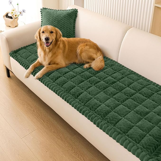 Smiry Couch Cover for Dogs, Non Slip Fuzzy Pet Sofa Covers Washable for 3 Cushion Couch, Soft Thick Furniture Protector for Cats Dogs, Against Fur, Dirt, Scratch Resistant (Dark Green, 27.6"x70.9")