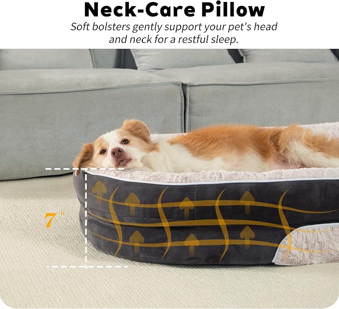 Orthopedic Dog Bed Couch for XLarge Sized Pets with Egg Foam Support, Four-Sided Bolster Cushions, Soft Tear-Resistant Fabric, and Removable Machine Washable Plush Cover, 42'', Off-White
