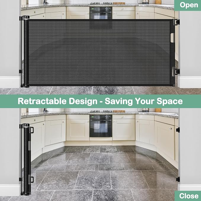 80 Inch Retractable Baby Gates for Doorways Retractable Mesh Dog Gate for The House 33” Tall Retractable Gate Outdoor Baby Gate for Decks Indoor Retractable Pet Gate Mesh Child Safety Gate for Stairs