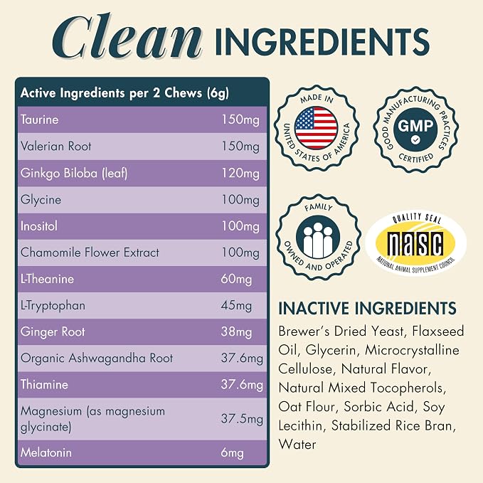 Wholistic Pet Calm & Relaxed - Calming Chews for Dogs - L-Theanine Manages Stress & Separation Anxiety - Melatonin for Dogs Anxiety Relief & Sleep Aid - Daily Dog Calming Treats - Bacon - 90 Chews
