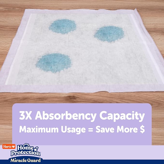 Hartz Miracle Guard Dog and Puppy Dog Pads Max Absorbency 24 Hour Use Odor Eliminating Lavender Scented No Leaks, 2XL Size 20 Count