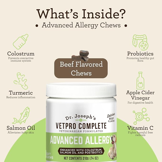 VetPro Complete Dr. Joseph's Advanced Allergy and Itch Support for Dogs, 60 Count, Supports Seasonal Allergies, Itchy Skin, & Immunity, Enhanced with Salmon Oil, Probiotics & Colostrum