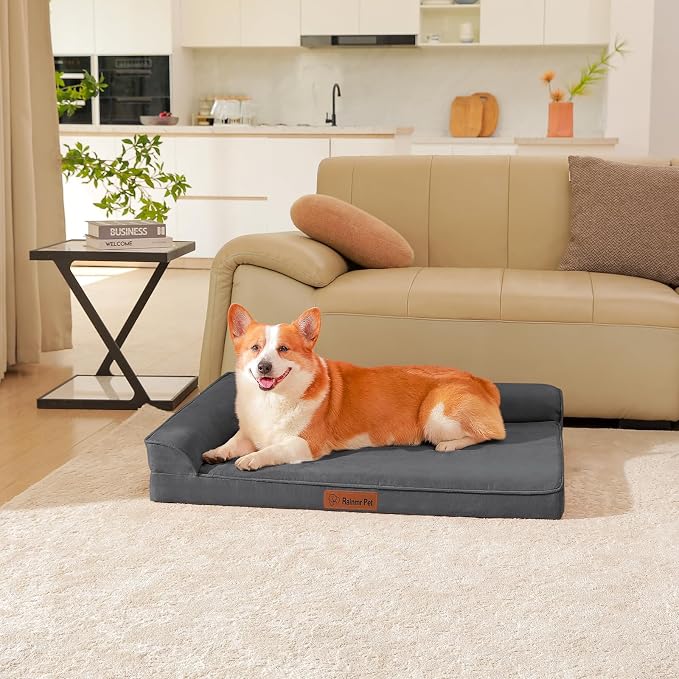 Rainmr Orthopedic Dog Bed for Large Dogs, 36"x27"x6" Memory Foam Pet Bed with Washable Microsuede Cover, TPU Waterproof Liner & Nonskid Bottom, for Indoor, Outdoor, Crate ＆ Car Use, Dark Grey