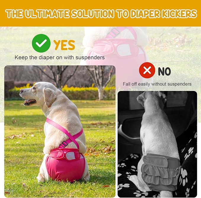 3 Pack Avont Washable Female Dog Diaper with Suspender, Reusable Girl Doggie Diapers for Small Medium Large Doggy in Heat Cycle Period Incontinence -M