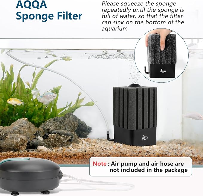 AQQA Aquarium Sponge Filter & Aquarium Air Pump