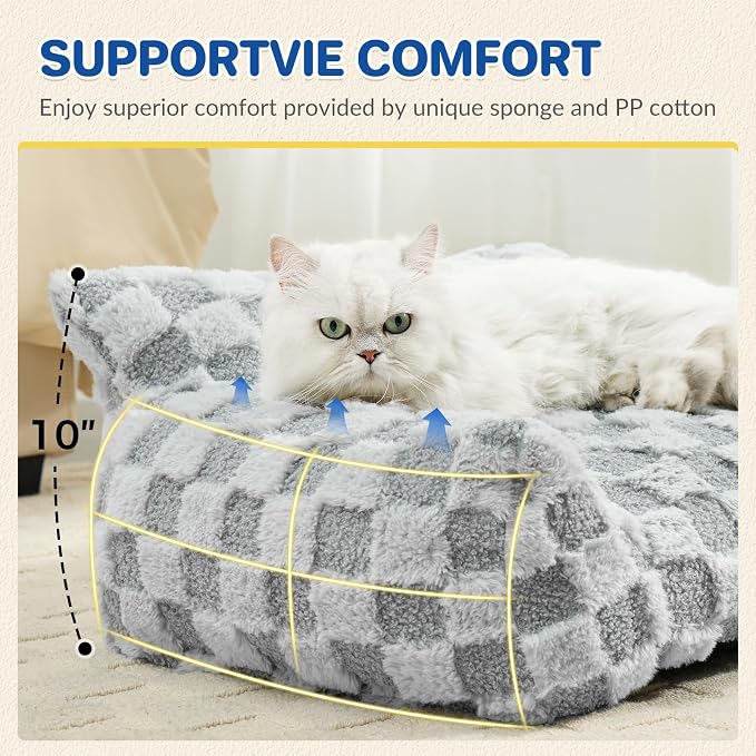 ABCPET Cat Bed Cat Couch for Puppy and Kitten, Fluffy Pet Sofas Medium Dog Sofa Bed, Supportive Cats Sofa for Indoor Cats, Washable Cover & Non-Slip, 32 inch, Grey