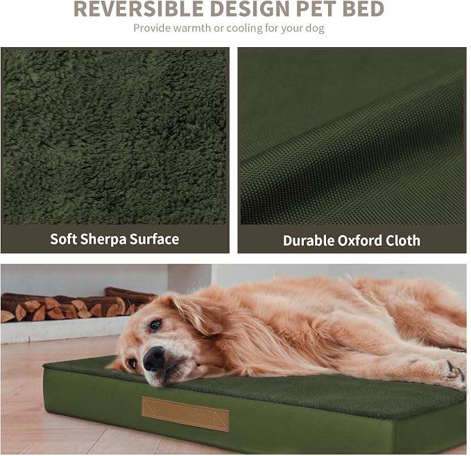 Orthopedic Dog Bed for Extra Large Dogs, XL Comfort Pet Mat for Large Sized Dog 44x32 Inch, Egg Crate Foam with Removable Washable Oxford Cover, Olive Green