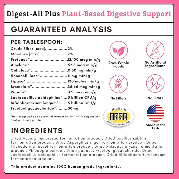 Wholistic Pet Organics Daily Cat & Dog Probiotics for Digestive Health, Anti Diarrhea & Gut Support - Probiotics for Dogs with Digestive Enzymes & Prebiotic Fiber - Cat Probiotic - 8 Oz - 227 Scoops
