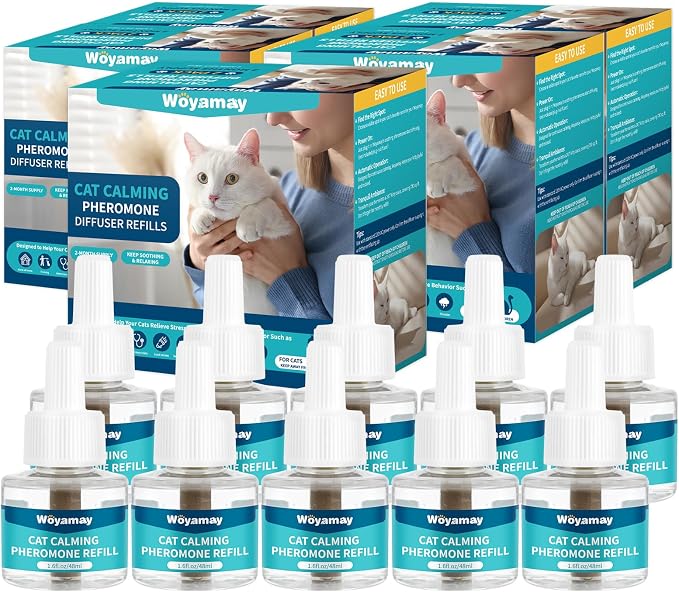 Woyamay Cat Calming Diffuser Refills - 10 Pack Cat Pheromones Calming Diffuser for Cat Anxiety Relief, Cat Pheromone Diffuser, 300 Days Pheromone Diffuser to Calm Cats, Fits All Common Diffuser Heads