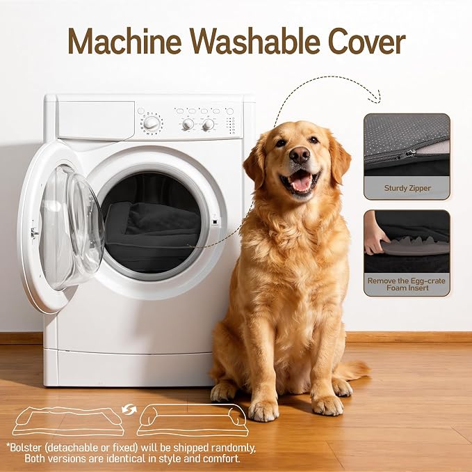 Comfort Expression Extra Large Dog Bed - XL Washable Waterproof Orthopedic Pet Bed for Big Dog Pet Couch Memory Foam Sofa Bolster with Removable Cover - 42 x 30