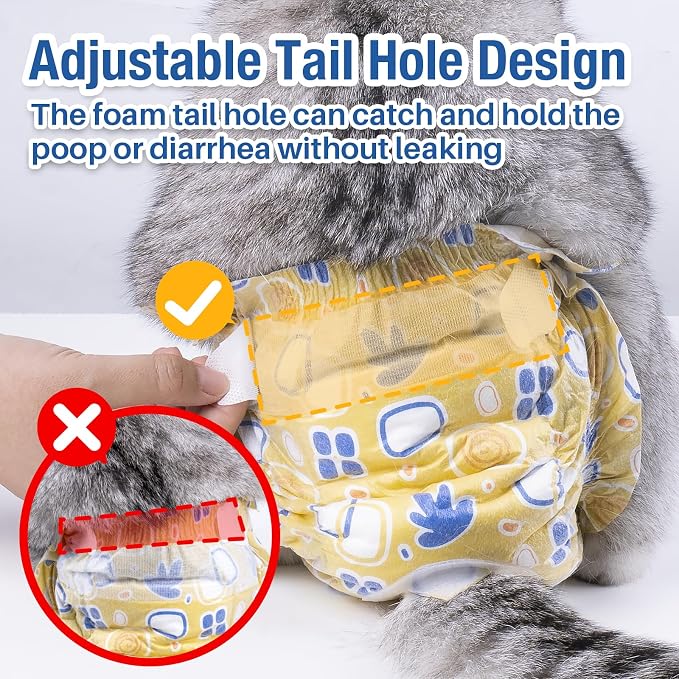 Pet Soft Disposable Cat Diapers - Diaper for Female & Male Cats, Puppy Doggie Diapers for Female Dogs with Adjustable Foam Tail Hole, Small (24Pcs, Yellow)