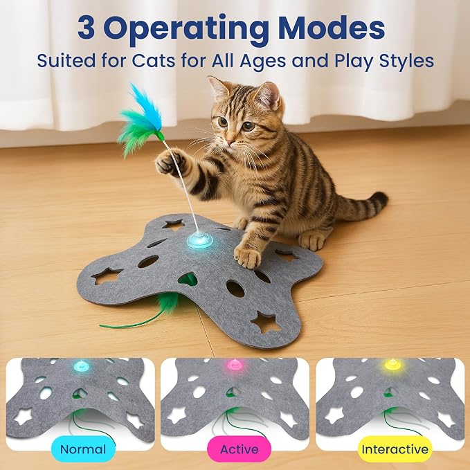 PAWSPIK 3-in-1 Hide & Seek Interactive Cat Toy - Rechargeable Automatic Feather Chasing & Tumbling Peek-A-Boo Exercise Toy for Bored Indoor Cats & Kittens