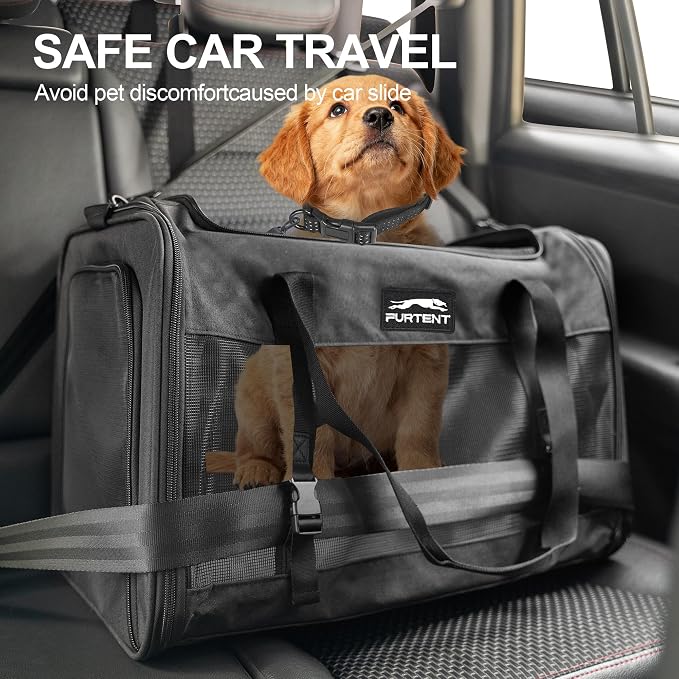 Soft Sided Cat Carrier for Large Cats, Pet Carrier for 2 Cats or Small Dogs Up to 25Lbs, Large Cat Carrier with Shoulder Strap, Cat Car Carrier with Safety Rope, Cat Carriers 20x13x13 inches, Black