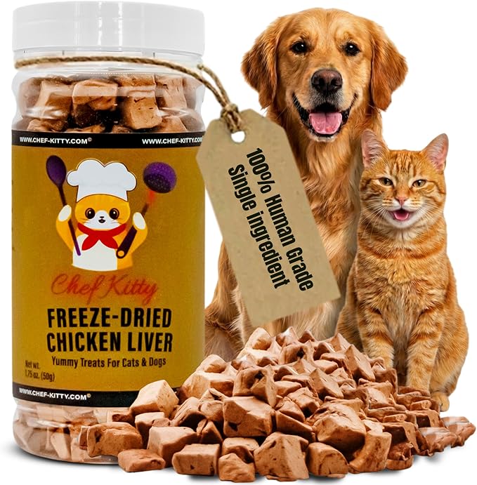 Chicken Liver Dog Treats | Freeze Dried Liver Treats for Dogs, 100% Human Grade, Single Ingredient | Grain-Free Kitten Treats, High Protein | No Additives or Preservatives | Tested in USA | 1.7 oz