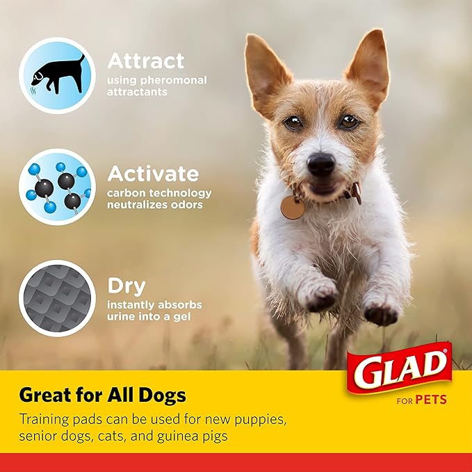 Glad for Pets Charcoal Puppy Pads | Standard (100 Ct) & Extra Large (30 Ct) Pee Pads | Absorbent Disposable Potty Training Pads for Dogs & Puppies with Odor-Neutralizing Technology