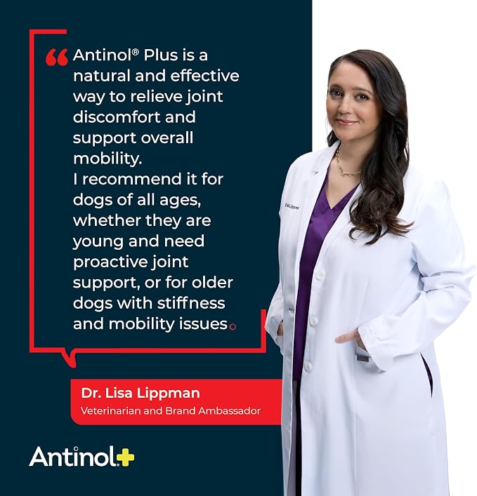 Antinol Plus, Mobility, Hip, and Joint Supplement for Dogs, Green-Lipped Mussels and Krill Oil - Dog Joint Supplement, Better and Faster Than Glucosamine and Chondroitin, 90 Soft Gels