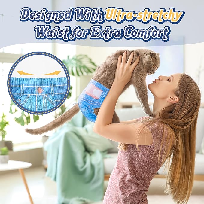 MICOOYO Disposable Cat Diapers, Cat Diapers for Female Cats with Ultra Stretchy, Puppy Diaper Super Absorbent, Fit for Cats in Heat or Incontinence, 20 Count Extra Small Size