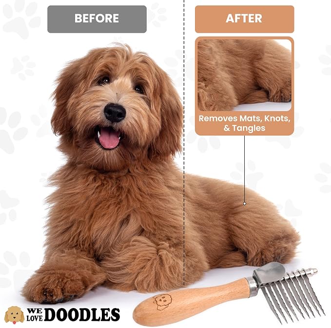We Love Doodles Dog Dematting Rake & Pin Brush Bundle - Detangler Brush for Dogs, Comb Tool for Grooming, Matted Fur Removal, Pet Grooming Detangler Pin Dog Brush for Shedding and Removing Loose Fur