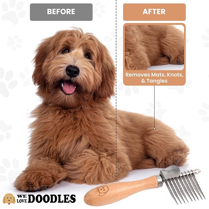 We Love Doodles Small Dog Dematting Rake & Small Slicker Brush - Detangler Brush for Dogs, Comb Tool for Grooming, Pet Grooming Detangler Pin Dog Brush for Long Hair, Dog Slicker Brush for Pet Hair