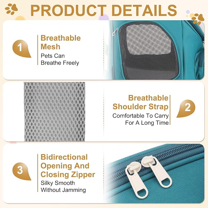 Pet Backpack Carrier, Portable and Ventilated, Oxford Cloth, Dog Cat Travel Bag with Transparent Cover 13.78", (Light Blue, 1 Pcs), Intended for Hiking/Camping/Traveling