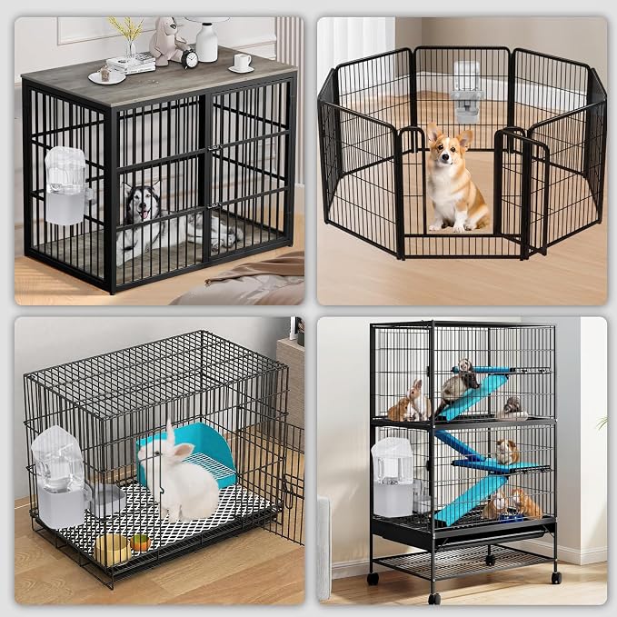 Kenond 50 oz Rabbit Water Dispenser,Gravity Dog Water Bowl Dispenser for Cage,Auto Water Bottle for Ferret,Cat,Dog and Other Animals, Compatible with Widemouth Cages, Wire Cages and Crates(Gary)