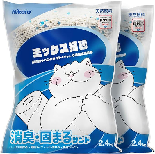 NIKORO Tofu Cat Litter,Strong Clumping Cat Litters,Odor Control and Unscented Ultra Absorbent Water Flushable Tofu Cat Litter,Dust Free Scent Free,11 lbs(5.29 lbs×2Bags)