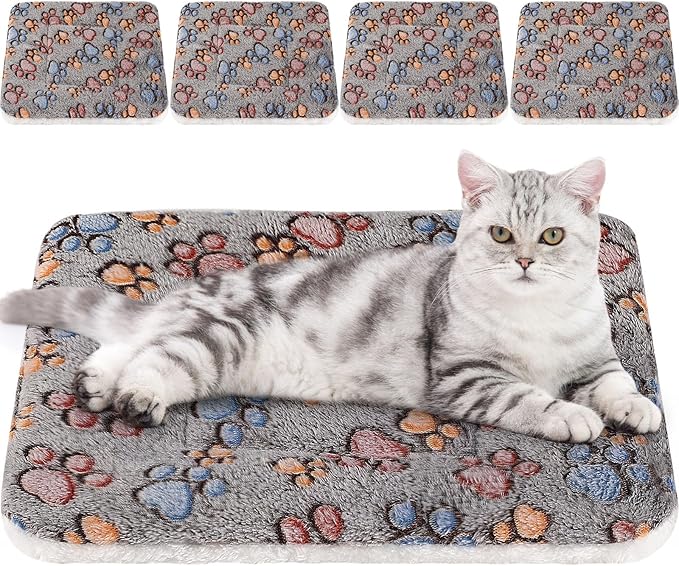 Tuanse 4 Pack Ultra Soft Dog Cat Bed Mat Small Animal Guinea Pig Bed with Cute Print Reversible Fleece Dog Crate Kennel Pad Cozy Washable Thickened Hamster Pet Beds Mat(21 x 14 Inches,Gray)