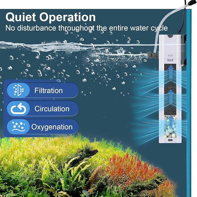 320 GPH 4-in-1 aquarium filter, 60-100 gallon fish tank filters Filtration and Oxygenation, filter for fish tank with biochemical cotton, ceramic beads, Multi-functional turtle tank filter(20 W)