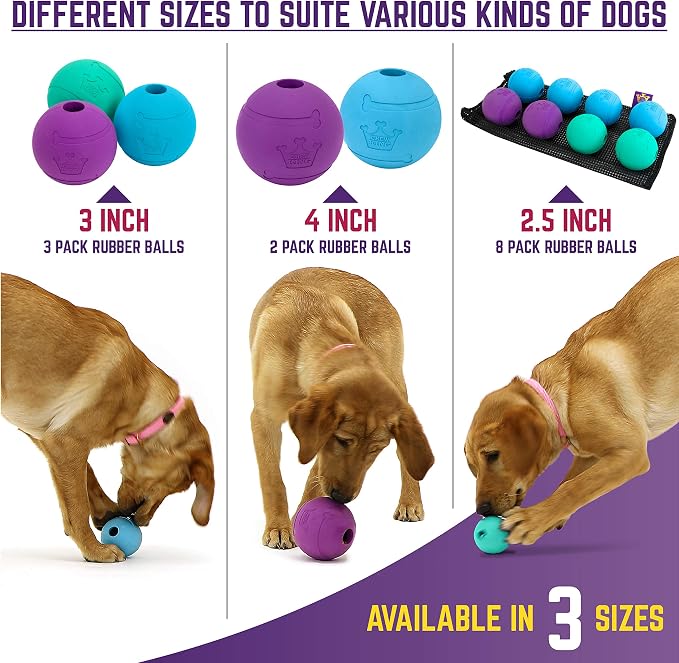 Chew King Fetch Balls Extremely Durable Natural Rubber Toy 3 inch Balls Pack of 3 and Glowing Fetch Ball Dog Ball Toys 3 Inch Pack of 2
