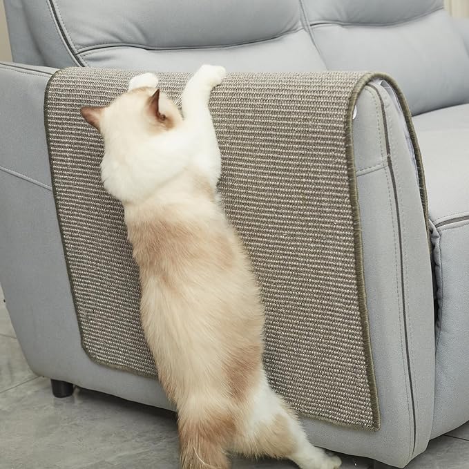 Cat Scratcher Mat 31.5" x 19.7" with Sticky Tapes, Sisal Cat Scratching Carpet for Indoor Cats, Horizontal Cat Scratcher for Cat House, Scratching Posts, and Couch Protection(Gray)